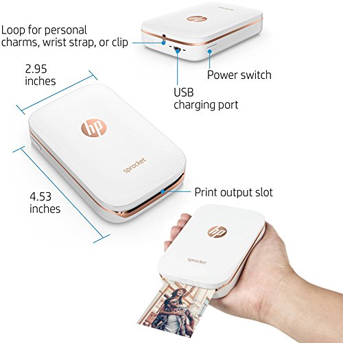 HP Sprocket Photo Printer, Print Social Media Photos on 2x3 Sticky-Backed Paper (White) + Photo Paper (10 Sheets) + USB Cable with Wall Adapter Charger for HP Sprocket Printer + HeroFiber Cloth - Thumbnail 5