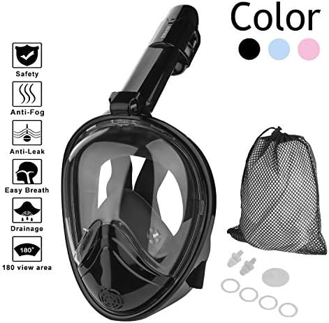 HOVNEE Snorkel Mask Full Face Diving Mask with Detachable Action Camera Mount, 180°Large View Easy Breath Dry Top Design Anti-Fog and Anti-Leak Snorkel Set with Adjustable Head Straps