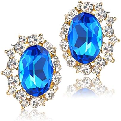 NYF E-01 Fashion Earring with Swaroski Crystal Elements Cz Crystal Elegant Oval with Lighted Gift Box(Sapphire color Dark Blue)