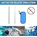 Reusable Straws Stainless Steel Straws Metal Straws Collapsible Straw Portable Straw Foldable Straw Telescopic Folding Adjustable Straw with Case Holder Keychain and Cleaning Brush(Blue Straws case)