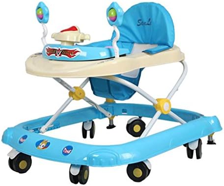 ZHAOJING Baby Walkers With Music Anti-rollover Brakes Kids Folding Walkers (Color : Blue)