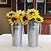 Rustic Metal 13 Inch Galvanized Flower Vase - Set of 2 - French Bucket - Farmhouse Style - Perfect for Fresh and Dried Floral Arrangements for Home and Weddings (Silver)
