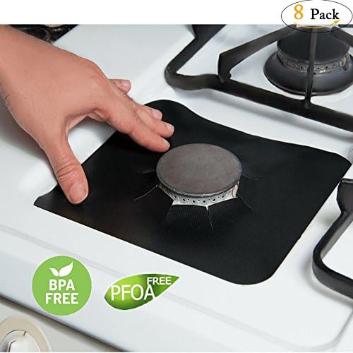 Stove Burner Covers,Non-Stick Reusable Gas Range Protectors-Black Dishwasher Safe Stovetop Kitchen Accessories Custom Fit Gas Stove Burner Liners IMPROVED 2017-0.01" Thin 10.6” x 10.6"-8 Pack