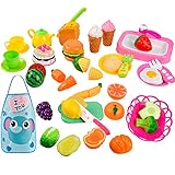 Balnore Kids Play Food Sets,57 Pcs Cutting Food Set for Market Educational Pretend Play,Kitchen Accessories Fake Food, Party Favor Supplies for Kids Toddlers Toys