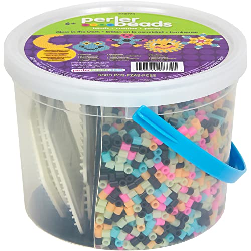 Perler Beads Glow in The Dark Multicolor Fuse Bead Bucket Kit, 5000pcs