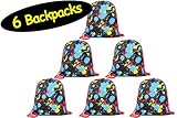 Neon Artist Paint Paintball Party Favors Drawstring Backpacks Bags for Boys and Girls // Made of Recycled RPET // 6-Pack, 12x14 inches