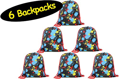 Paint Drawstring BACKPACKS // Neon Party Paintball Favor Bags // Paintball Favors Art Paint Drawstring Backpack // Artist Goodie Gift Bags Boys Girls Kids Sleepover Birthday Sports Tweens, 6 Pack, 12