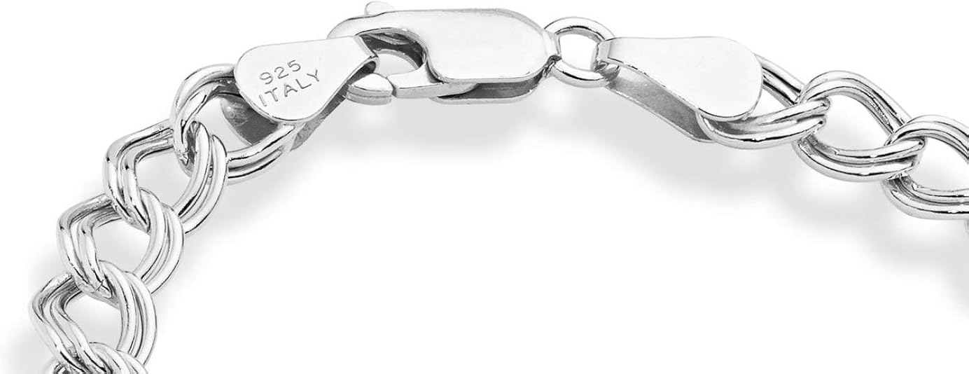 Miabella 925 Sterling Silver Italian 6mm, 7.5mm Double Curb Link Chain Bracelet for Women Men, 6.5, 7, 7.5, 8 Inch Charm Bracelet Made in Italy (6mm Width, 6.5 Inches (5.25"-5.5" wrist size)): Clothing