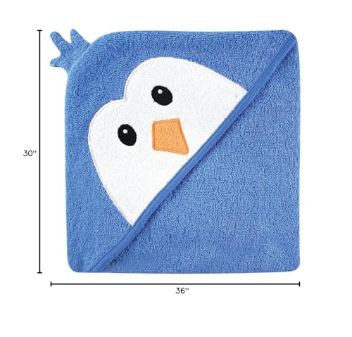 Luvable Friends Unisex Baby Cotton Animal Face Hooded Towel, Blue Penguin, One Size