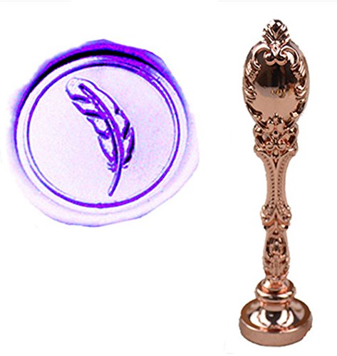 MNYR Luxury Lovely Feather Sealing Wax Seal Stamp Vintage Custom Picture Logo Monogram Wedding invitations Wax Sealing Stamp Rose Gold Metal Peacock Handle Set