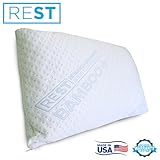 REST Home Collections Premium Bamboo Pillow, Made with Eco-Cool Removable Cover and Custom Comfort Blended Memory Foam, Hancrafted in the USA - QUEEN