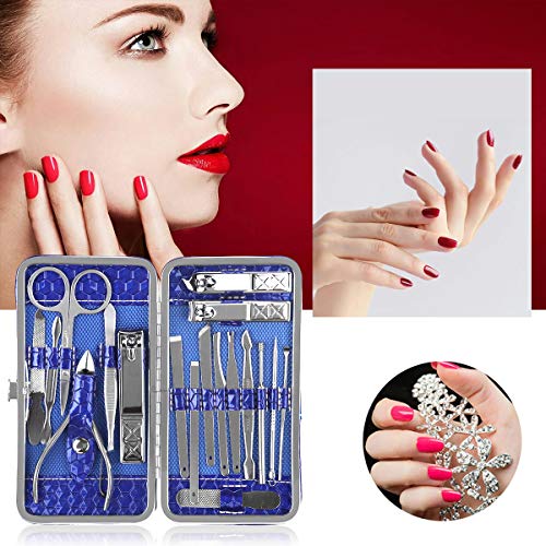 Manicure Kit Manicure Pedicure Set 18PCS Nail Toenail Clippers for Women or Men Stainless Steel Professional Grooming Kit Tools with Blue Leather Travel Case