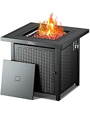 TACKLIFE 28″ Propane fire Pit Table, Outdoor Companion, 50,000 BTU auto-Ignition Gas fire Pit with lid, ETL Certification and Strong Striped Steel Surface, Summer Table, Winter Pit ( Classic )