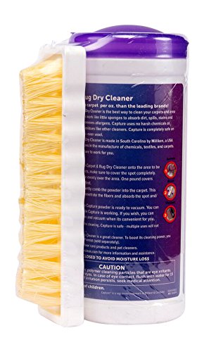 Capture Carpet Dry Cleaner Powder with Brush - Resolve Stain Odor Allergens Moisture from Wool, Rugs, Carpets, Furniture, Upholstery and Fabric, Mold Pet Stains Smoke and Allergies too