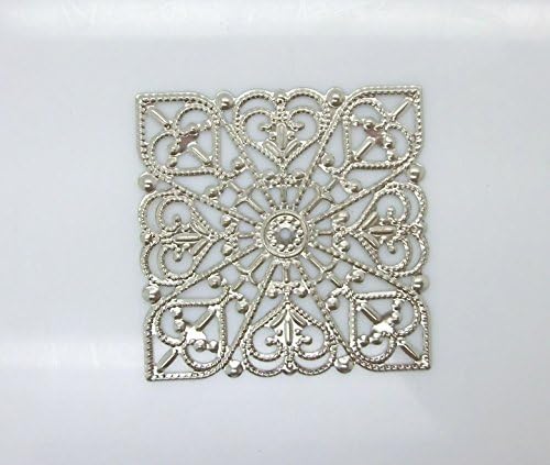 50 Pcs Embellishment Metal Crafts Round Scrapbooking Square Silver Tone Heart Pattern Hollow Filigree Connectors Hollow Art Craft Stamping Lace 4x4cm