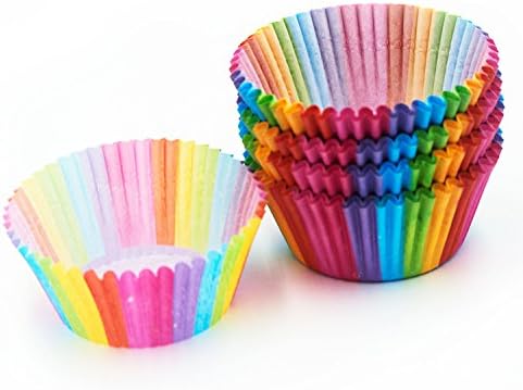 Lamber 100 Pieces Rainbow Paper Baking Cups Cupcake Muffin and Mini Cake Liners Assorted Cake Wrappers