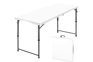 Axidou Small Folding Tables 4 Foot, Portable Plastic Fold-in-Half Card Tables, Adjustable Height Picnic Foldable Tables, White