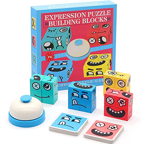 Face Change Rubiks Cube Game,Puzzle Building Cubes Game,Wooden Magic Cube Building Blocks with