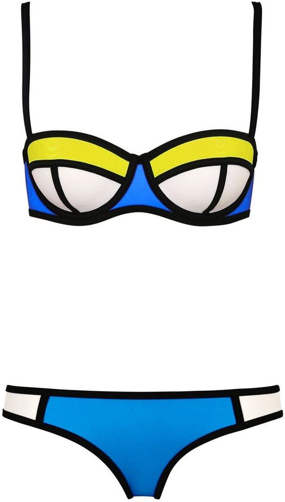 TXS Unique Neon Bandeau Maillot Bikini Sets Color Block Triangle Swimsuit Swimwear