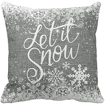Asamour Vintage Xmas Quotes with Snowflake Cotton Linen Throw Pillow Case Home Decorative Cushion Cover for Sofa Couch Bedding 18x18 Inches (Let it Snow-Grey)