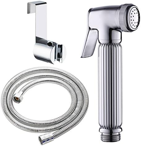 Solid Brass Hand-Held Bidet Bathroom Sprayer Kit-Cloth Diaper Sprayer Shattaf Rinse Toilet Set-with Thumb Pressure Control for Personal Hygiene by Prosloom-Chrome