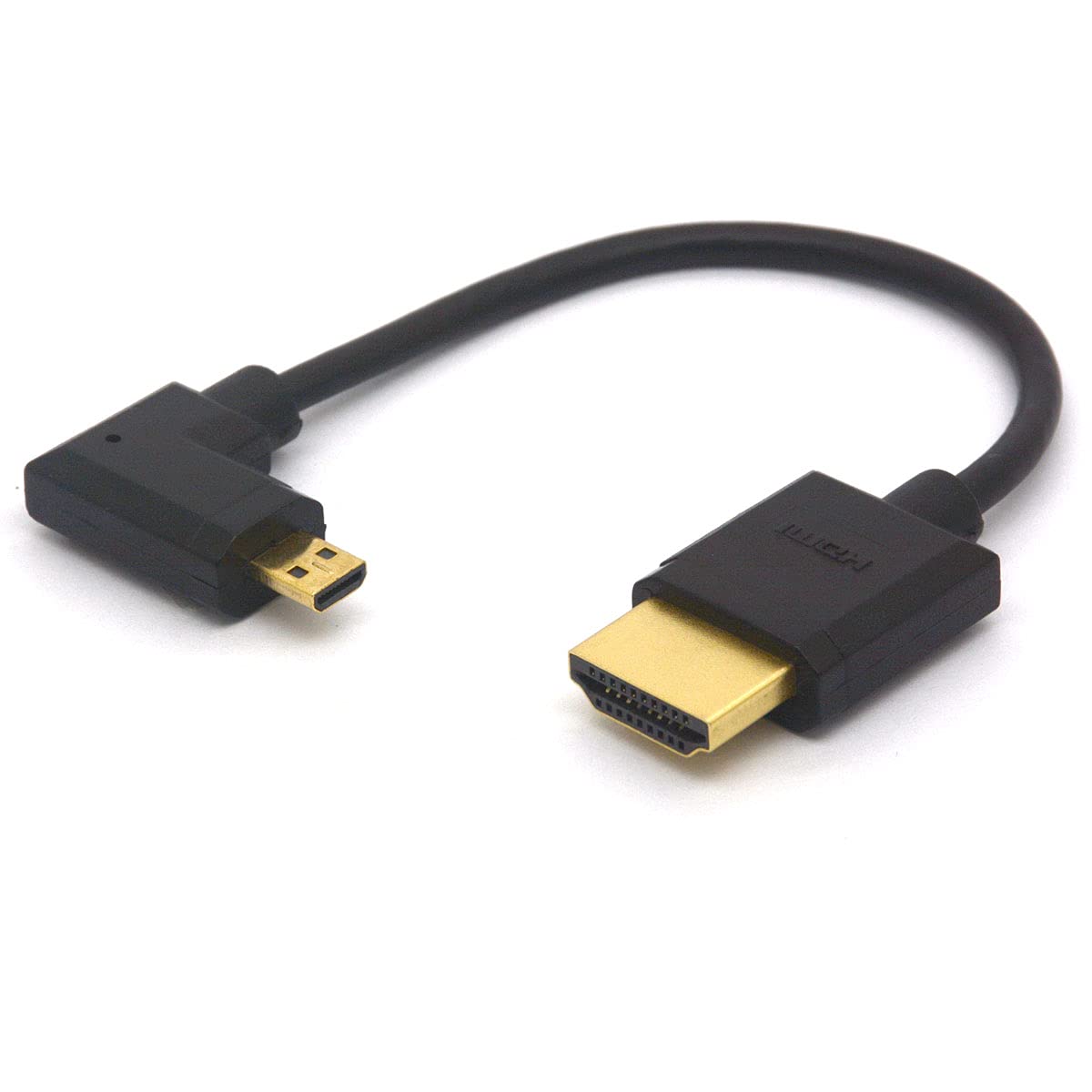 HTGuoji Angled Micro HDMI to HDMI Cable, 90 Degree Angle Micro HDMI Male to HDMI Male Adapter Connector for 1080P, 4K, Ultra HD, 3D, Ethernet 15cm (Left)