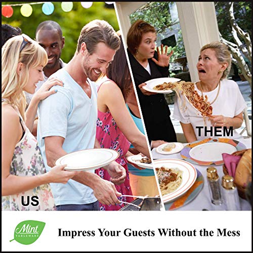 image for Mint Tableware 25 Guest Rose Gold Clear Plastic Dinnerware Party Set -