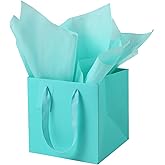 LFCXHTY 10 Pack Square Gift Bags with Tissue Paper Solid Small Teal Blue Gift Bags with Handles for Party Favor Bag (8x8x8 In, Teal Blue)