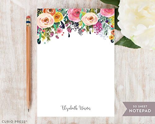Personalized Stationery With Name and Floral Notepads for Women, Hot Pink, Blush, Purple & Green Flower Note Pad Stationery, Custom Notepad, Floral Stationery To Do List Notepad - Multi Flower Pad