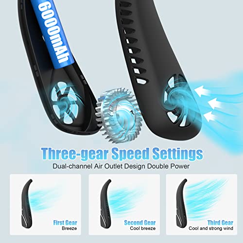 Kternay Bladeless Neck Fan 360° Cooling - 6000mAh Portable Personal Fan 3 Speeds, Hands-Free Fans Battery Operated Rechargeable