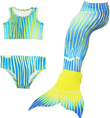Hongwen Four Pcs Girls Sparkle Mermaid Tail with Mono Fin Swimmable Swimwear