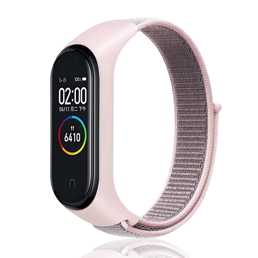 Niboow Strap Compatible with Xiaomi Mi Band 6/Mi Band 5/Mi Band 4/Mi Band 3/Amazfit Band 5, Nylon Soft Watch Band for Xiaomi Mi Band 6/Mi Band 5/Mi Band 4/Mi Band 3/Amazfit Band 5- Pink
