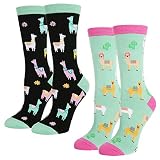 Women's Girls Novelty Crazy Cute Llama Cacti Cotton Crew Socks