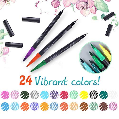 Dual Markers Brush Pen, Calligraphy Point Coloring Marker Ink Pens, 24 Pack Brush and Fine Tip Art M - //coolthings.us