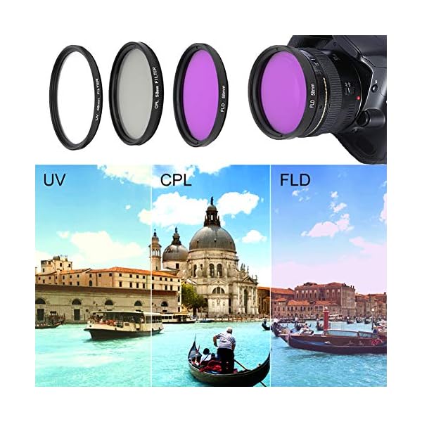 VBESTLIFE 58mm Objektivfilter Set, UV + CPL + FLD Optisches Glas Objektiv Filter Kit mit Aufbewahrungstasche für für für DSLR Kamera – Bild 3
