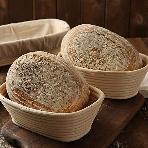 HAVII Oval Brotform Banneton Bread Proofing Basket Natural Rattan Proving Baskets with Linen Liner Cloth
