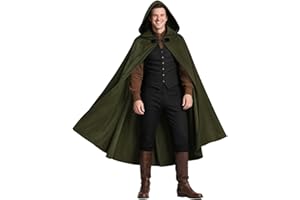 JEGERMIG Medieval Hooded Cloak Halloween Renaissance Cape with hood Wizard Costume Sorcerer Cosplay Witch