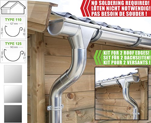 Zink Dachrinnen/Regenrinnen Set | Satteldach (2 Dachseiten) | in ...