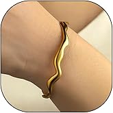 Rrdaily Irregular Gold Plated Open Cuff Bracelets for Women Adjustable Silver Chunky Metal Wave Bangle Minimalist Wrist Accessories Jewelry Gifts
