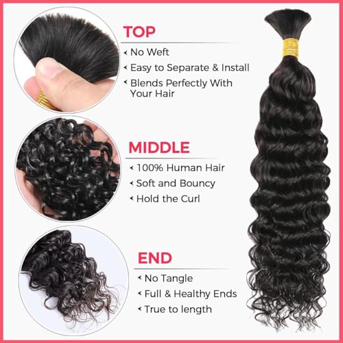 Human Braiding Hair 100g 16 Inches Water Wave Human Hair for Boho Braids Brazilian Virgin Curly Human Hair for Extensions Knotless Braids No Weft Boho Knotless Braids Bulk Natural Color
