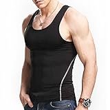 Image Men T-Shirt Cool Dry Compression Tank Top for Men, Muscle Baselayer Sleeves for Running Training Cycling, Color Black/White