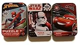 3 Collectible Girls/Boys Mini Jigsaw Puzzles in Travel Tin Cases: Marvel Disney Kids Star Wars Storm Trooper, Spiderman, Cars Gift Set Bundle