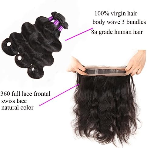 Pre Plucked 360 Lace Frontal with Bundles Malaysian Body Wave Hair with 360 Lace Frontal Closure Malaysian Hair Body Wave 360 Lace Frontal with Bundles