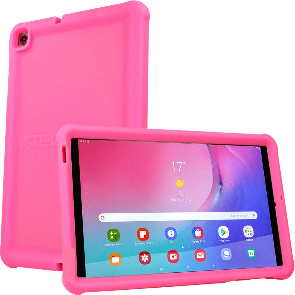 TECHGEAR Bumper Case fits New Samsung Galaxy Tab A 10.1" 2019 (SM-T510 / SM-T515) Rugged Shockproof Soft Silicone Protective Easy Grip Anti-Slip Case with Screen Film, Kids Proof Case [PINK]