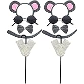Yxtwaeh 12 Pcs Mouse Costume Accessories Headband Bow Tie Eyeglasses Tail Gloves Blind Cane for Adult Women Halloween Carnival Party Cosplay
