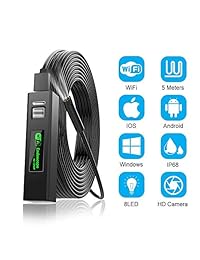Endoscopio inalámbrico, cámara de inspección de borescopio WiFi, 2.0 Megapíxeles 1200P IP68 impermeable 8 luces LED cámara de serpiente para iPhone Android iOS Windows Mac, 5M