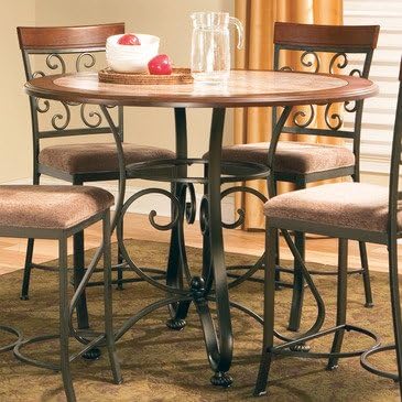 Steve Silver Thompson Round Metal Counter Table w/ Faux Marble Inlay