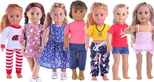 LuckDoll 7PCS Daily Casual Clothes Outfits fit for American Girl Dol