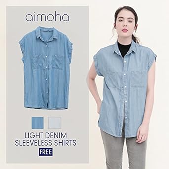 Amazon ライトデニムノースリーブシャツ レディース トップス