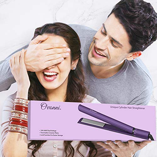 Ovonni 2 in 1 Hair Straightener & Curler, Dual Voltage 1 Inch Ceramic Tourmaline Ionic Flat Iron, Professional Instant Heat Up Rotating Adjustable Temperature Curling Iron Straightener (Purple) - Thumbnail 7
